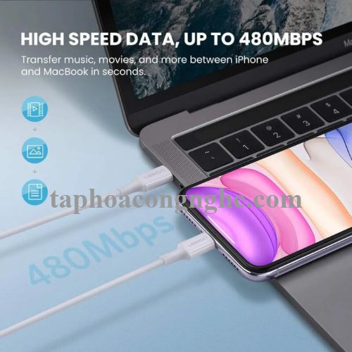 Ugreen 60747 0.5M màu Trắng Cáp sạc + truyền dữ liệu Lightning sang Type C US171 30060747